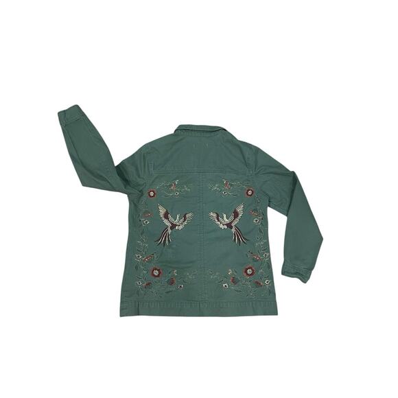 CHARLOTTE RUSSE Women’s Size (M) Green Jacket Embroidered Bird & Flower Pockets - Picture 1 of 11